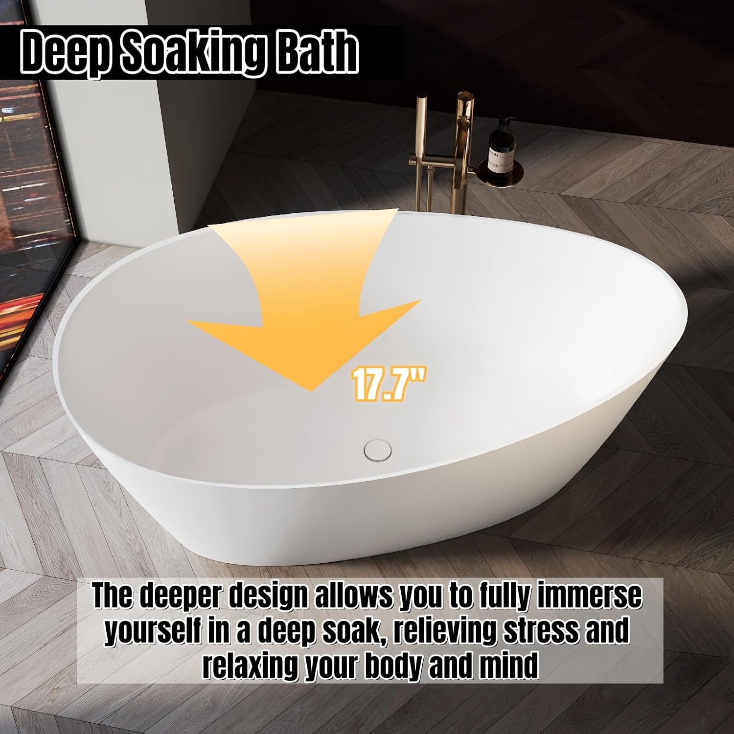 68' Edeyeu Stylish Freestanding Bathtub - Modern Soaker Tub, Extra Deep Freestanding Bathtubs, Durable PMMA Stand Alone Tub, Contemporary Solid Surface Bathtub for Luxurious Bathroom Spa Blue