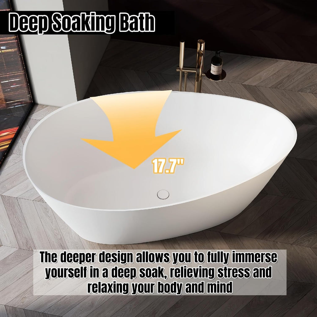 68' Edeyeu Stylish Freestanding Bathtub - Modern Soaker Tub, Extra Deep Freestanding Bathtubs, Durable PMMA Stand Alone Tub, Contemporary Solid Surface Bathtub for Luxurious Bathroom Spa Pink