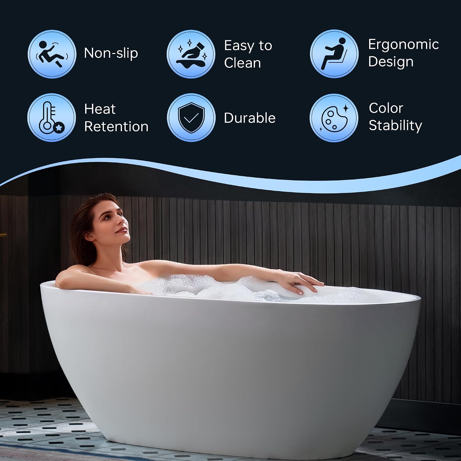 WOODBRIDGE 63' L x 28.35' W Stone Resin Luxury Contemporary Solid Surface Freestanding Soaking Tub in Matte White