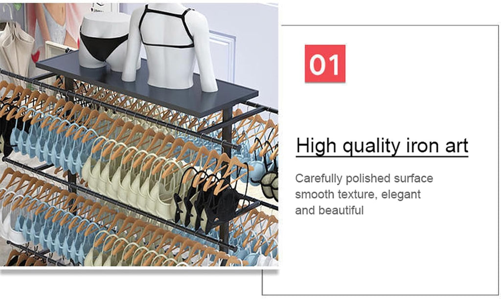 Heavy Duty Garment Rack Underwear Display Rack Organizer, Free Standing Metal Clothes Rack Storage Clothing Rack for Hanging Clothes, for Bag Skirts Socks Underwear Br