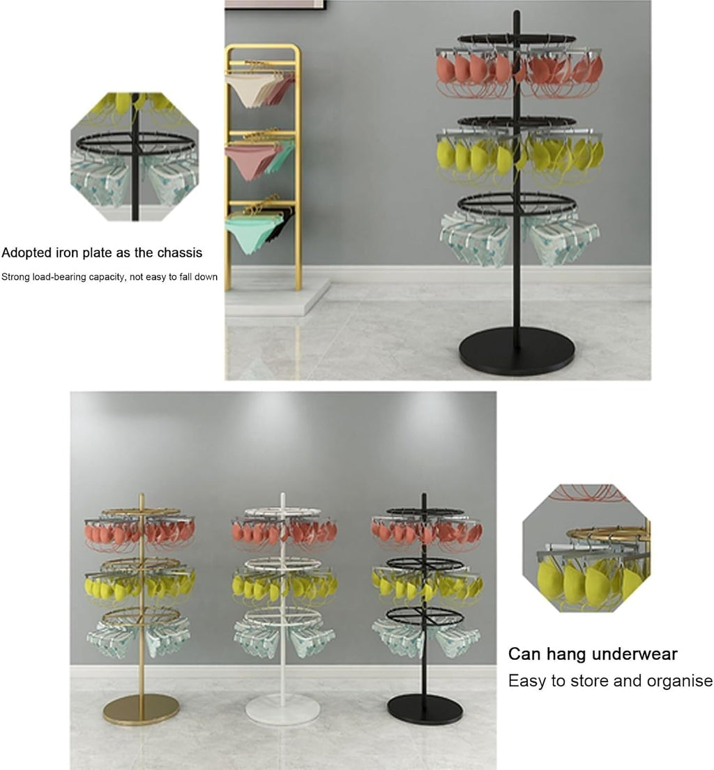 Customize what you need Clothing Store Underwear Rack, Retail Store Panty Shorts Bra Display Stand, 3/4 tiers Floor-standing Garment Hanger Organizer for Shoppi(Gold 3 Tiers)