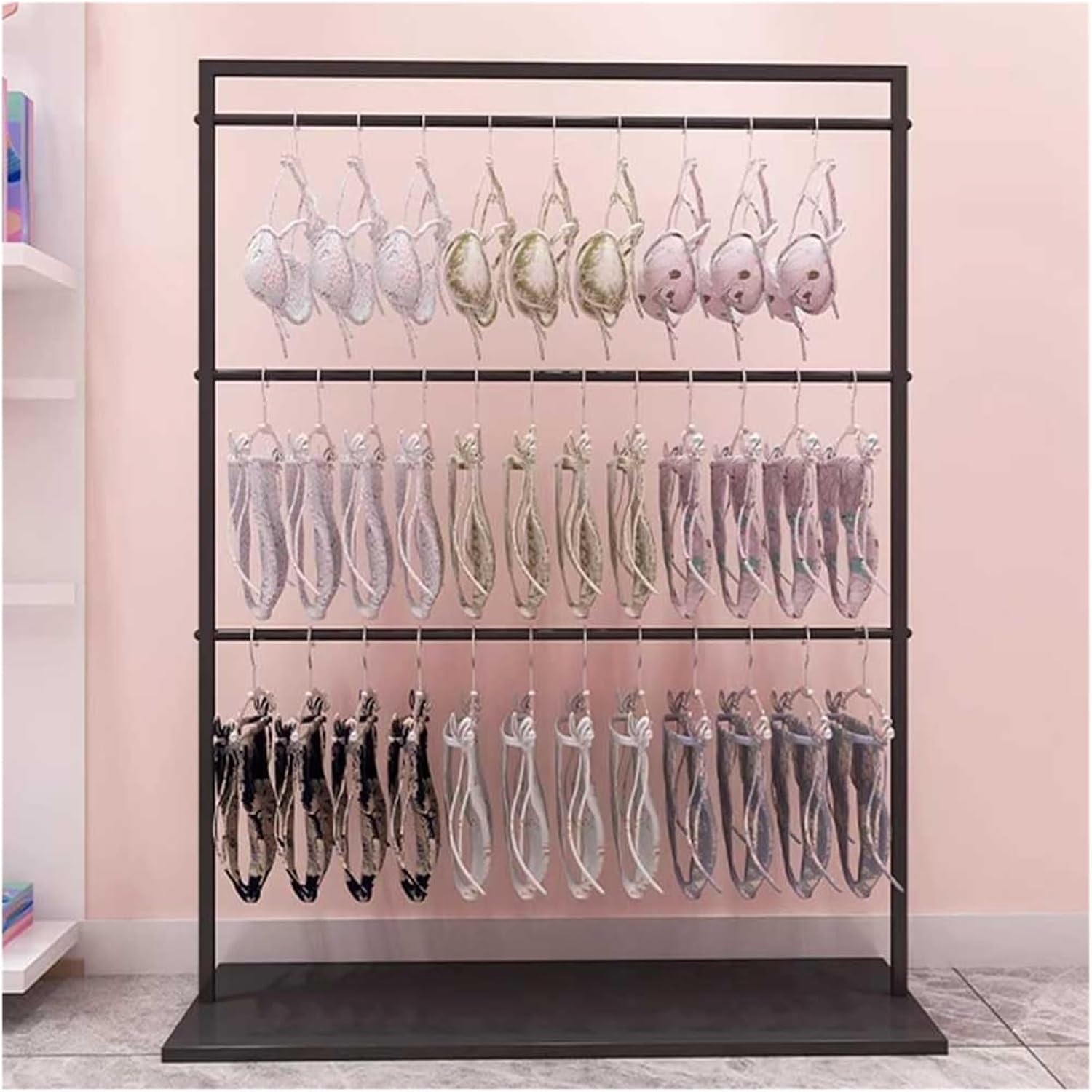 Clothes Rail Garment Rack Clothing Store Underwear Rack, Retail Store Panty Shorts Bra Display Stand With 3-Tier Shelves Floor-standing Garment Hanger Organizer For Boutique Mall Exhibition ( Color :