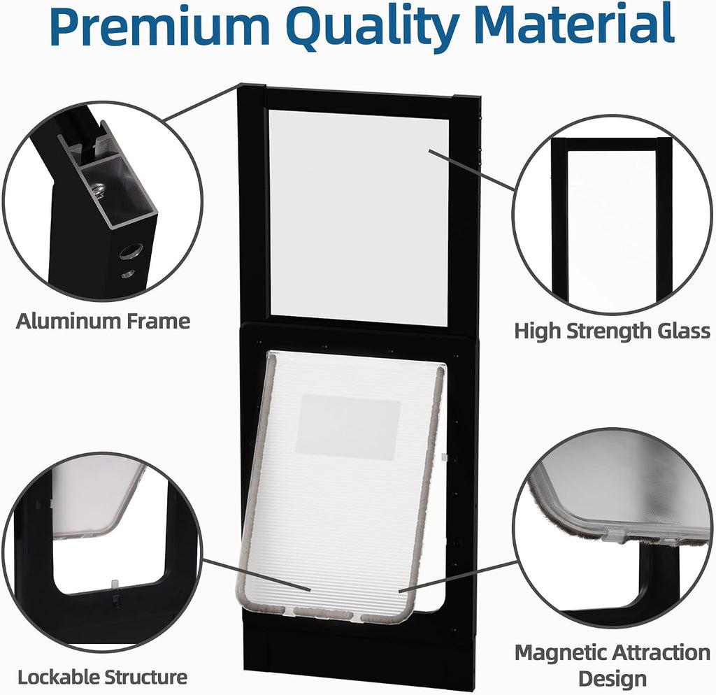 Elevon Dog Door for Sliding Glass Door, Doggie Door Insert with Magnetic Closing Latch Plate, Adjustable Height 83'-91' Slider Height, Patio Pets Door for Dogs, No-Cut Install, Black