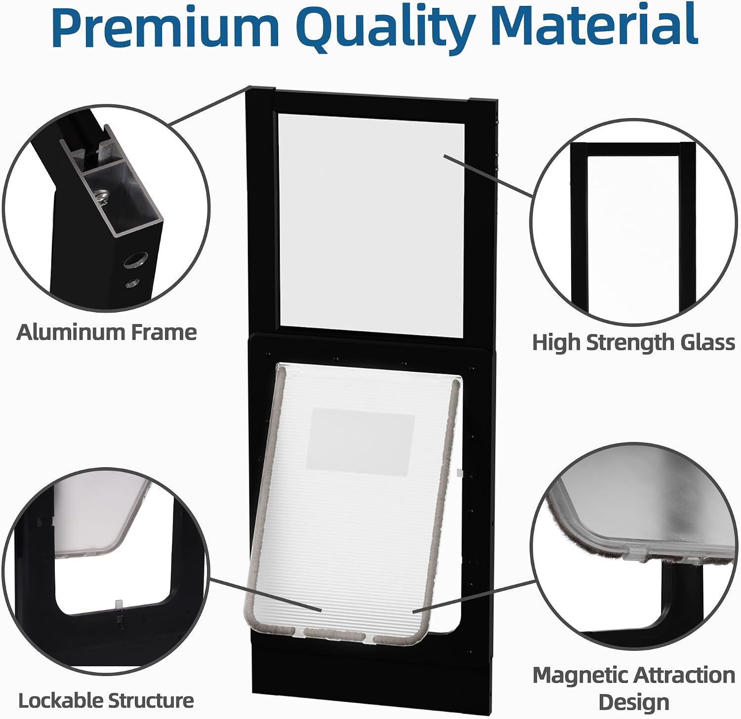 Elevon Dog Door for Sliding Glass Door, Doggie Door Insert with Magnetic Closing Latch Plate, Adjustable Height 83'-91' Slider Height, Patio Pets Door for Dogs, No-Cut Install, Black