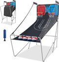 Goplus Foldable Dual Shot Basketball Arcade Game, Electronic Basketball Hoop w/LCD Scoreboard, 8 Game Modes, 4 Balls, Indoor Outdoor Basketball Game Machine for Adults (Red+Navy)