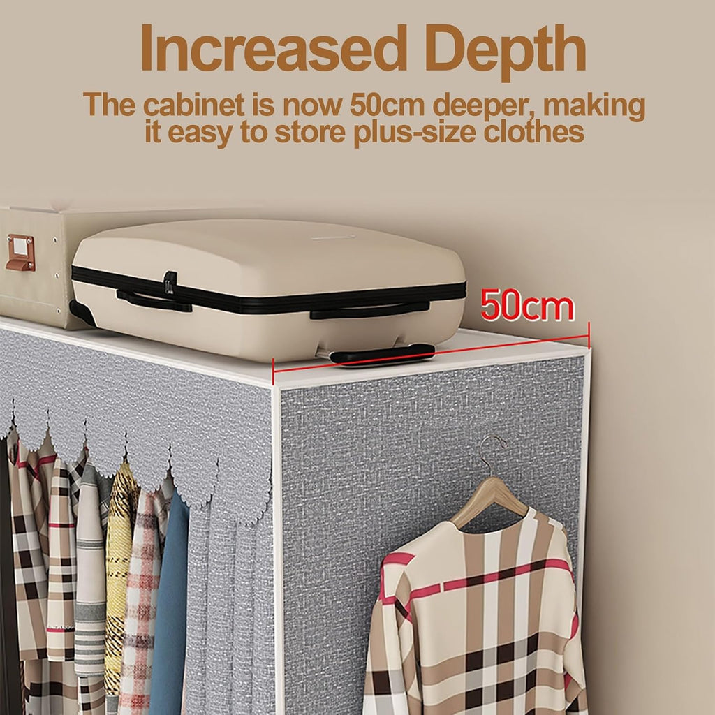 Foldable Portable Wardrobe Closet With Cover, Freestanding Clothing Racks For Hanging Clothes, Coat Storage Metal Garment Racks For Bedroom(Yellow,145cm/57.1inch)