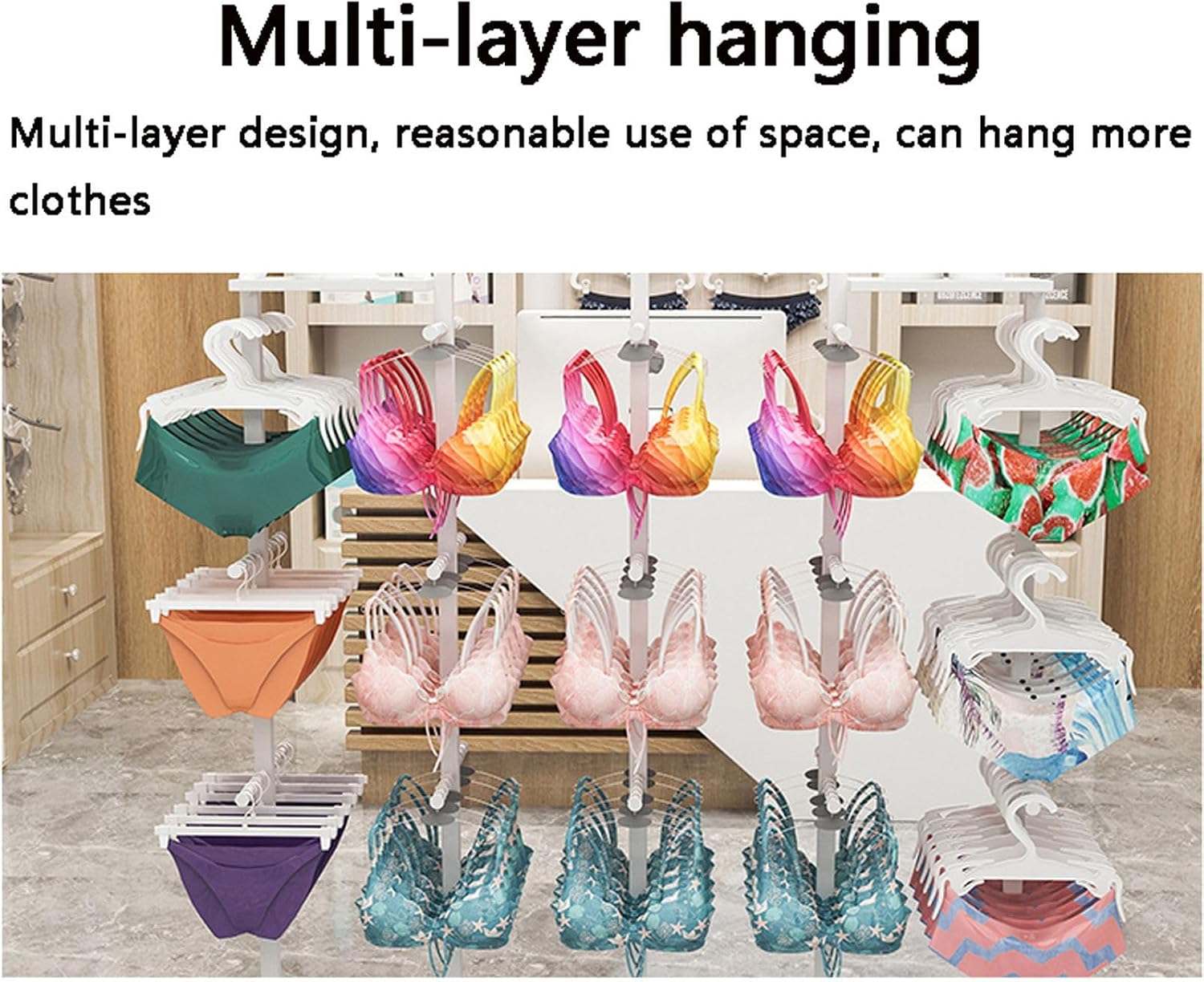 Double-Sided Underwear Display Stands, Wrought Iron Floor-Standing Display Stand, Garment Racks with Top Storage Shelf and Hanging Bar, Panties and Shorts Nakajima Display Shelf