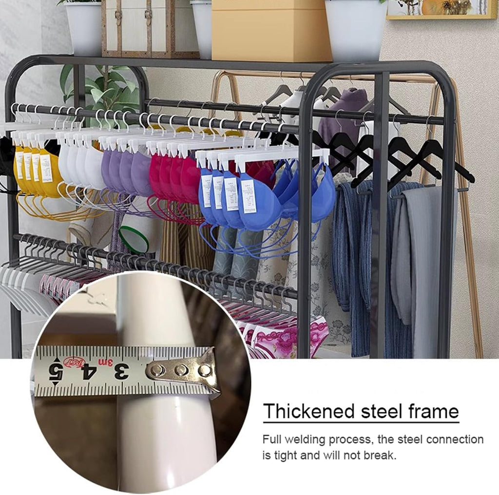 4-Tier Underwear Display Stands, Wrought Iron Floor-Standing Display Stand, Garment Racks with Top Storage Shelf and Hanging Bar, for Bag Skirts Socks Panties Shorts Underwear Bra