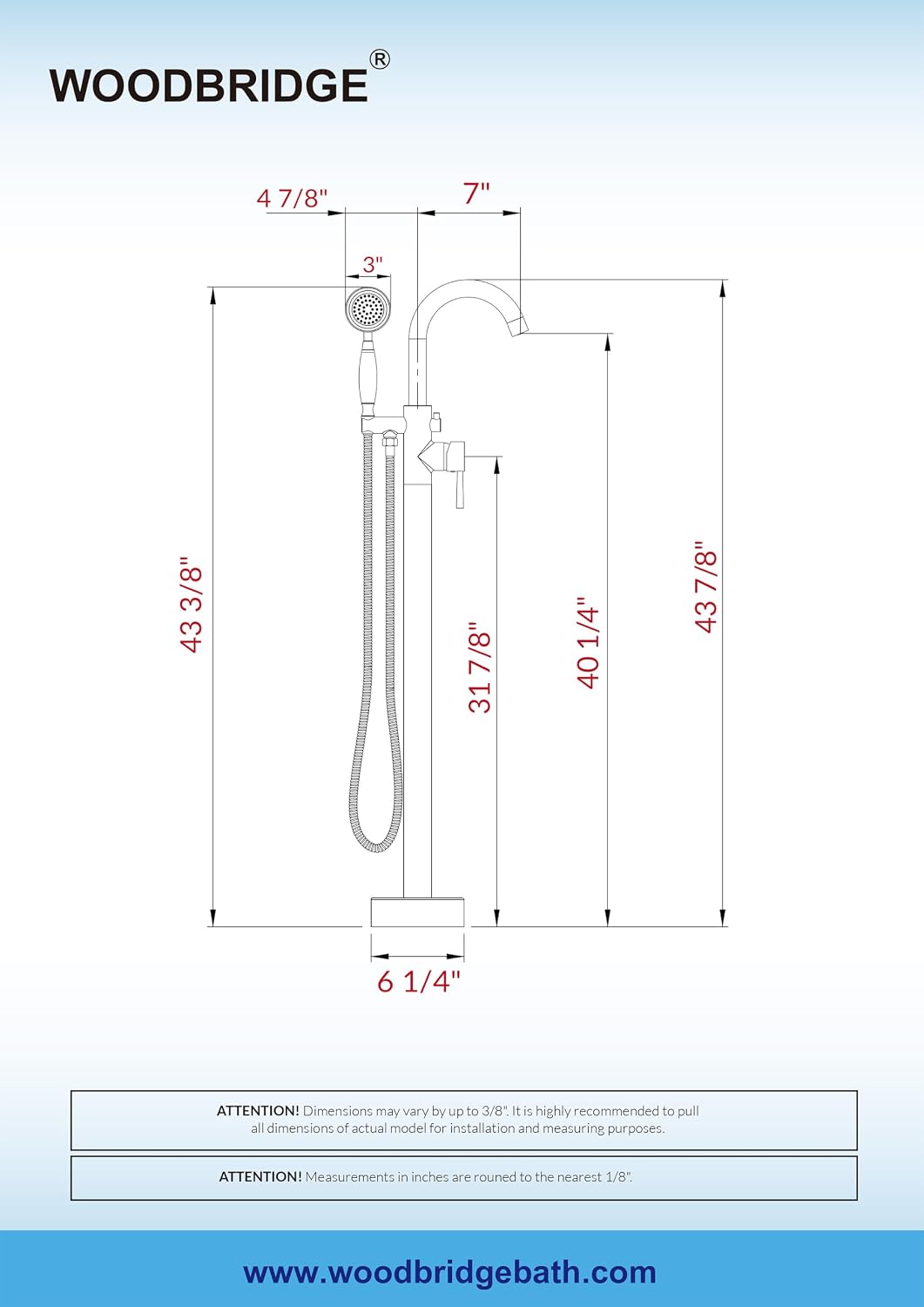 WOODBRIDGE F0001BNVT Fusion Single Handle Floor Mount Freestanding Tub Filler Faucet with Telephone Hand shower in Brushed Nickel Finish