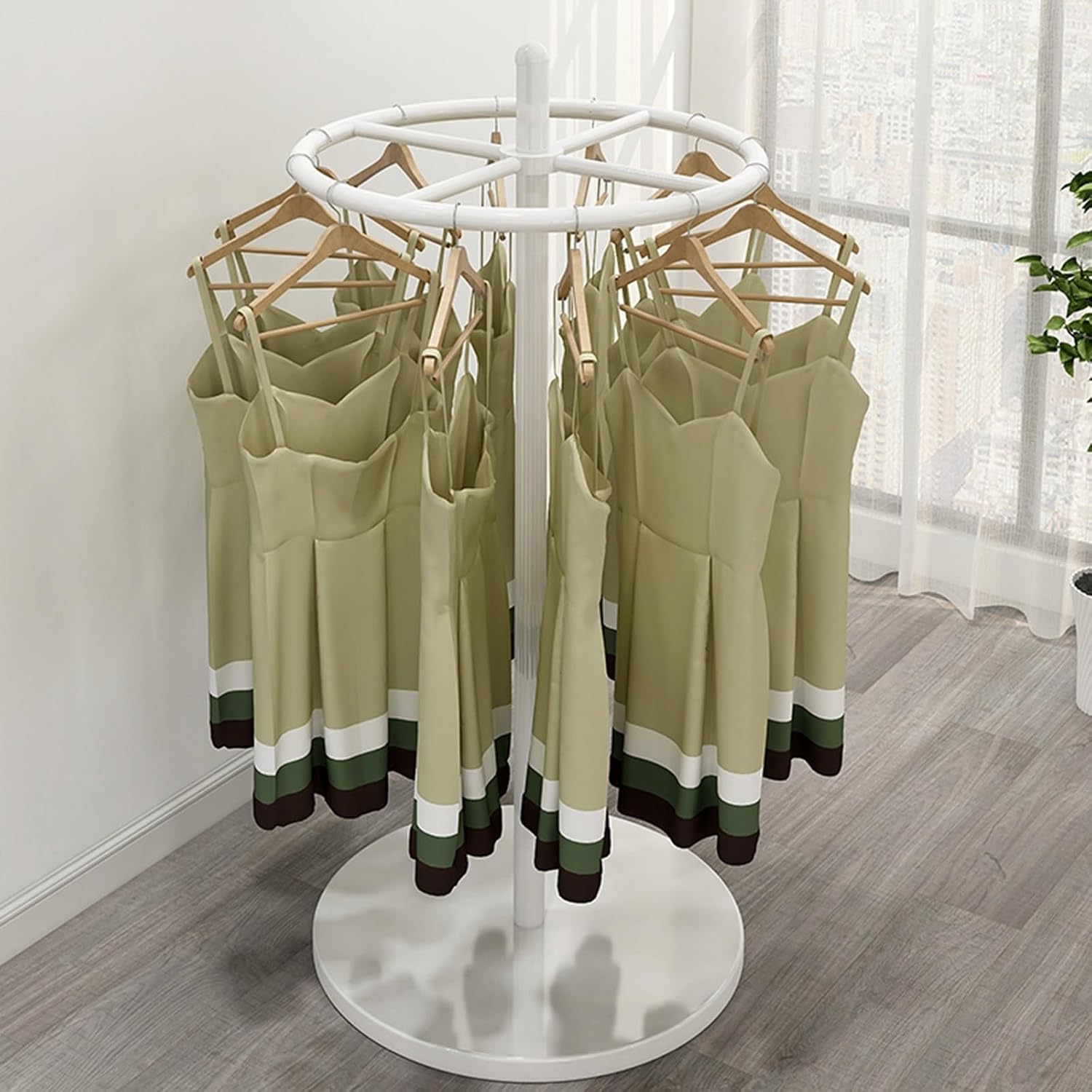 Freestanding Round Garment Rack, Floor Standing Rotatable Clothing Retail Display stand, Clothing Store Underwear Hats Show Shelf, for Retail Store(White)