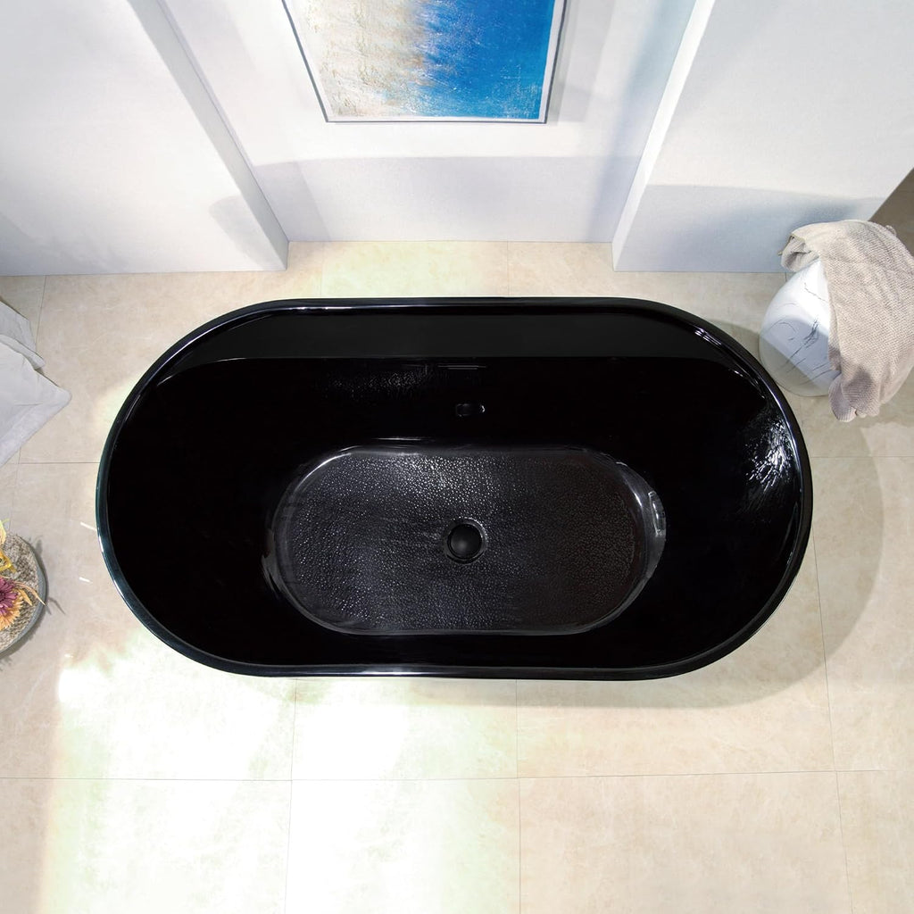 WOODBRIDGE 59' L x 31-1/2' W Freestanding Contemporary Acrylic Soaking Bathtub in Glossy Black Inside and Outside with Matte Black Drain & Overflow,B8864-MB