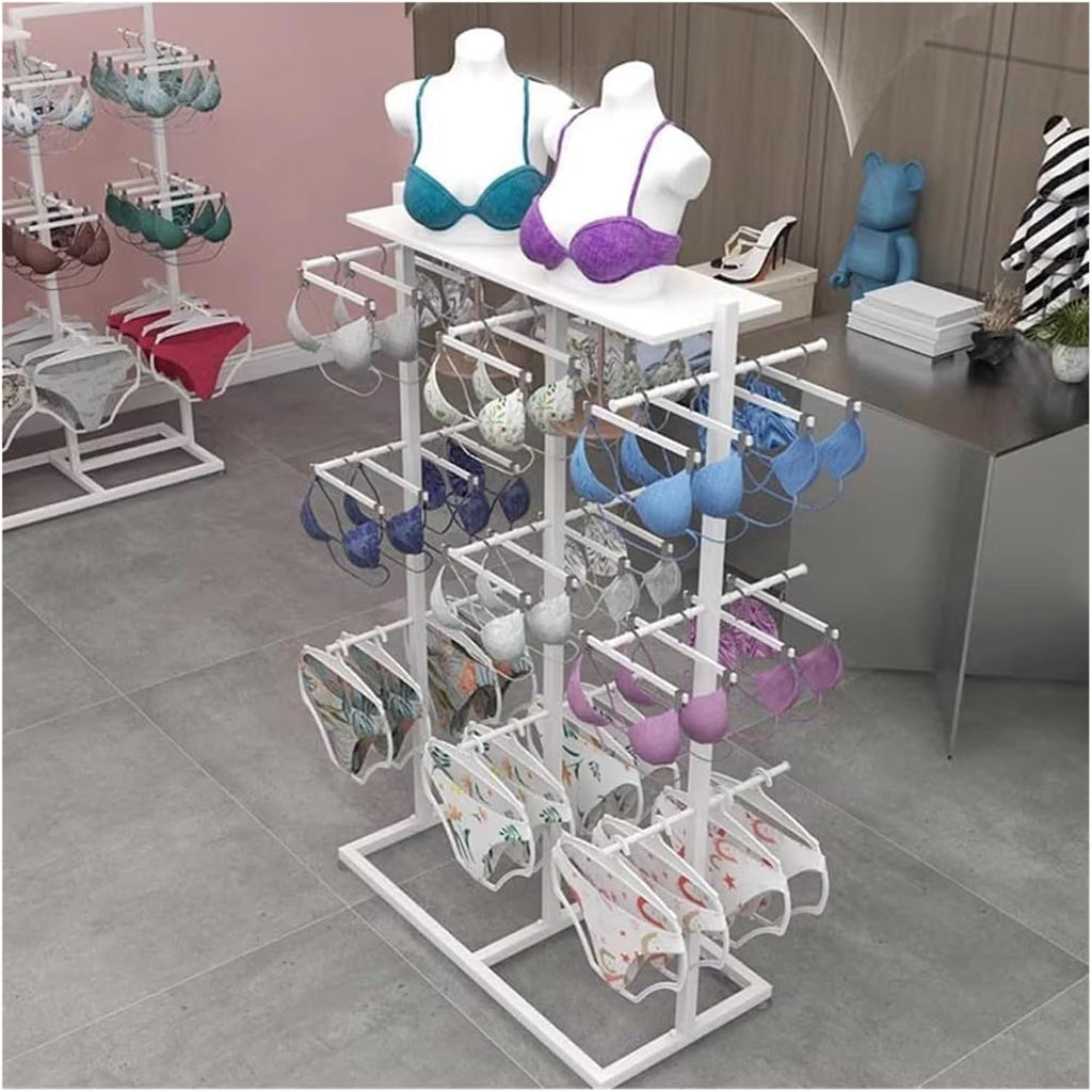Clothes Rail Garment Rack Clothing Store Underwear Display Rack, Metal Floor Stand Bra Shorts Socks Organizer Commercial Double Sided Shelves With Top Shelves Accessories Retail Display ( Color : Whit