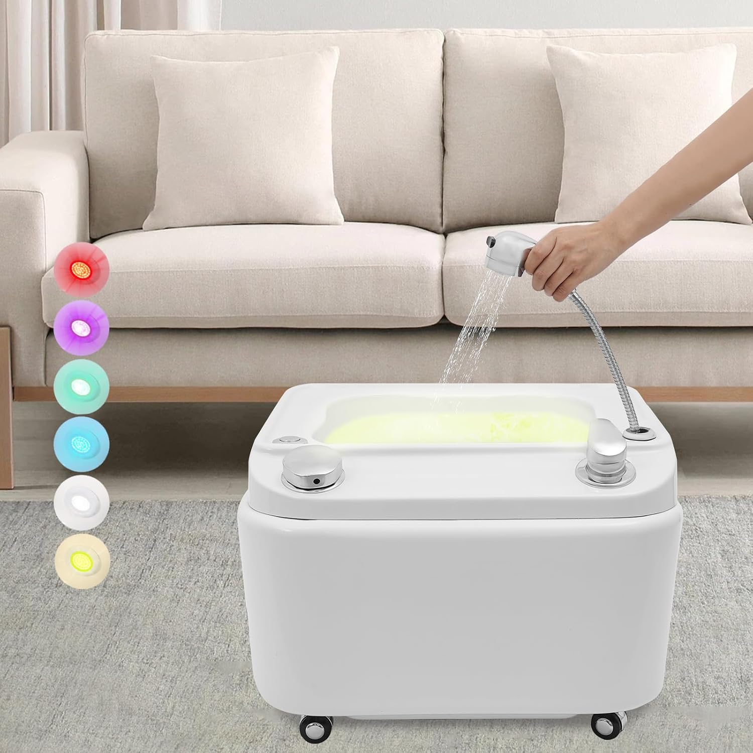 Foot Spa Bath Massager with Bubble, 55W Portable Electric Heated Foot Bath Tub with 7-Color LED Lights, Built-in Hand Shower, Drain Plug & Wheels for Home, Beauty Salons, Feet Stress Relief