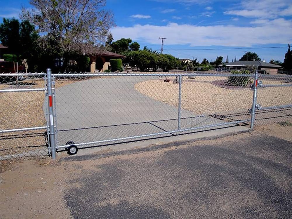 Rolling Gate Hardware Kit for Chain Link Gate Sliding Gate Hardware (6' Rut Runner, 2 Track Wheels, 6 Wall Mounted Track Brackets, 1 Rolo Latch)