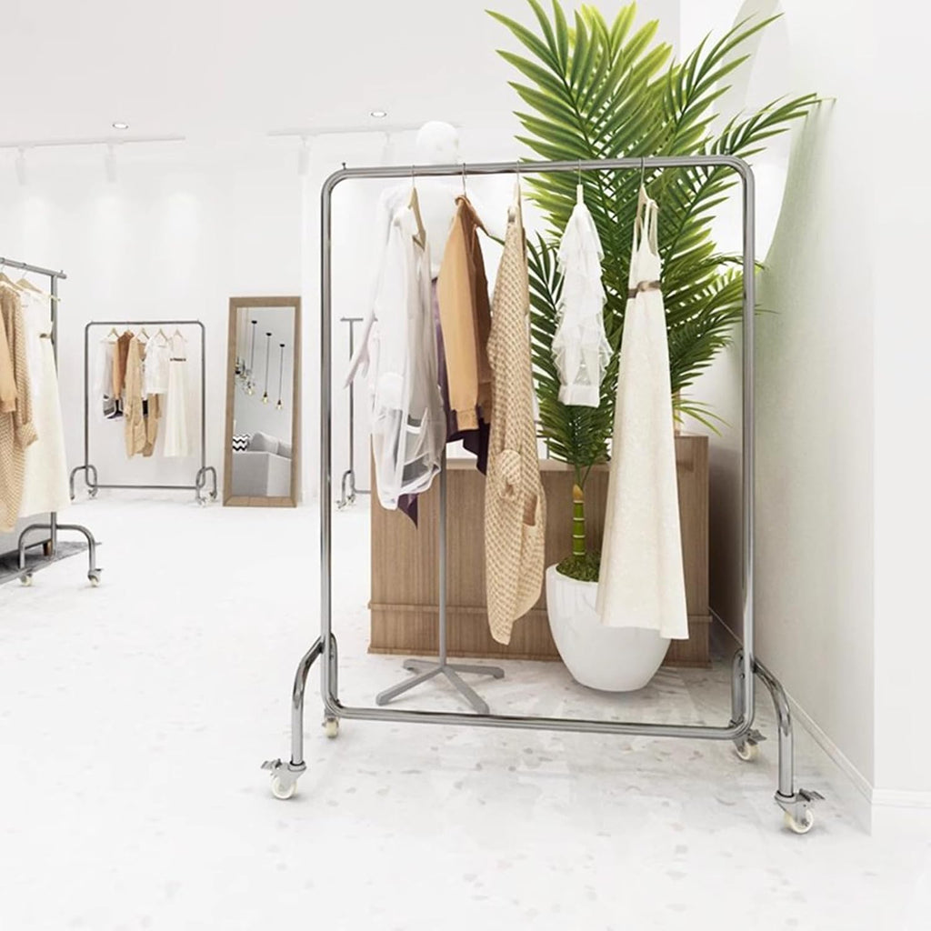 Heavy Duty Coat Rack, Garment Rack Heavy Duty Clothing Rack On Wheels Commercial Rolling Clothes Rack for Hanging Clothes Load 280lbs Silver Stainless Steel Coat Rack for Bedrooms (150X40X160CM)