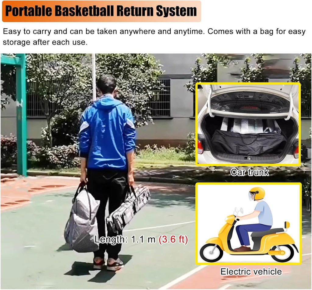 Portable Basketball Return Attachment for Hoop, Metal Basketball Shot Trainer Rebounder with Net, Indoor Outdoor Floor Standing Ball Returner