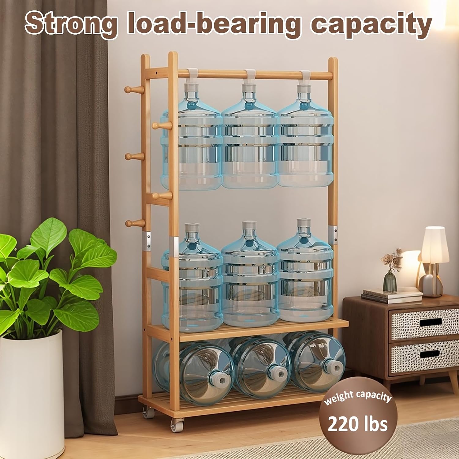 Solid Wood Clothing Rack, Heavy Duty Clothes Racks with Wheels, Rolling Garment Rack with 2 Shelves Storage, for Hallway Bedroom Living Room Entryway (Natural wood color, Small)