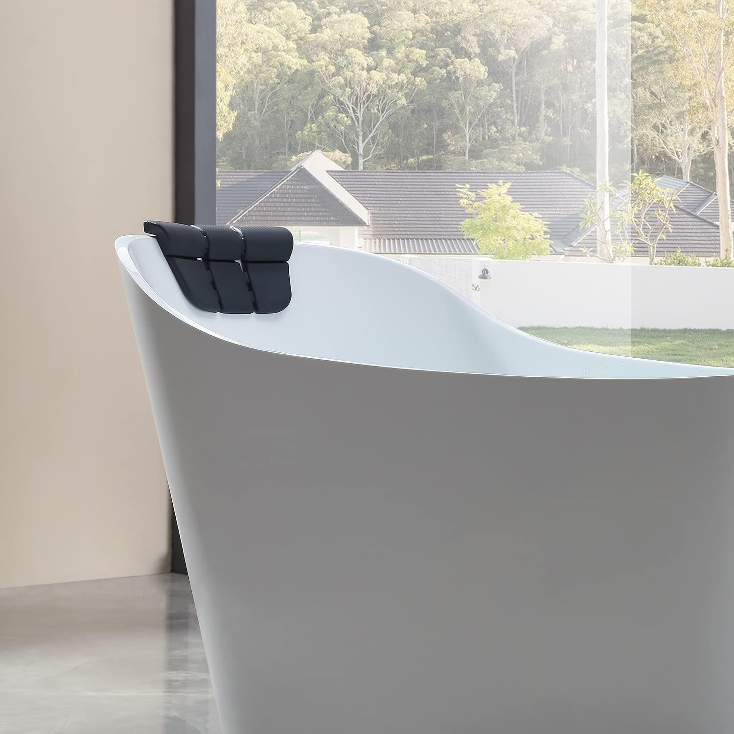 Empava 67 in. Acrylic Freestanding Bath Tub Hydromassage Gracefully Oval Shaped 7 Water Jets Soaking SPA, Single-Ended Massage Bathtubs with Pillow, ETL Certified