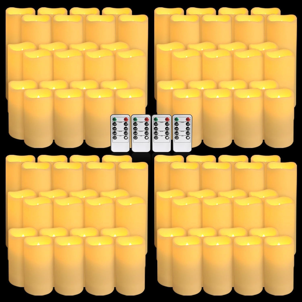 YOROXRG Set of 96 Waterproof Outdoor Flameless Candles, LED Candles with 4 Remote and Timer,(H 4' 5' 6' x D 2.2'),for Halloween Wedding Festival