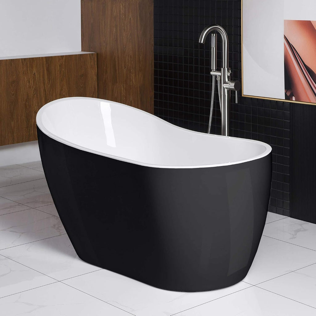 WOODBRIDGE 54' Acrylic Freestanding Bathtub Contemporary Soaking Tub with Brushed Nickel Overflow and Drain BTA1807,Black