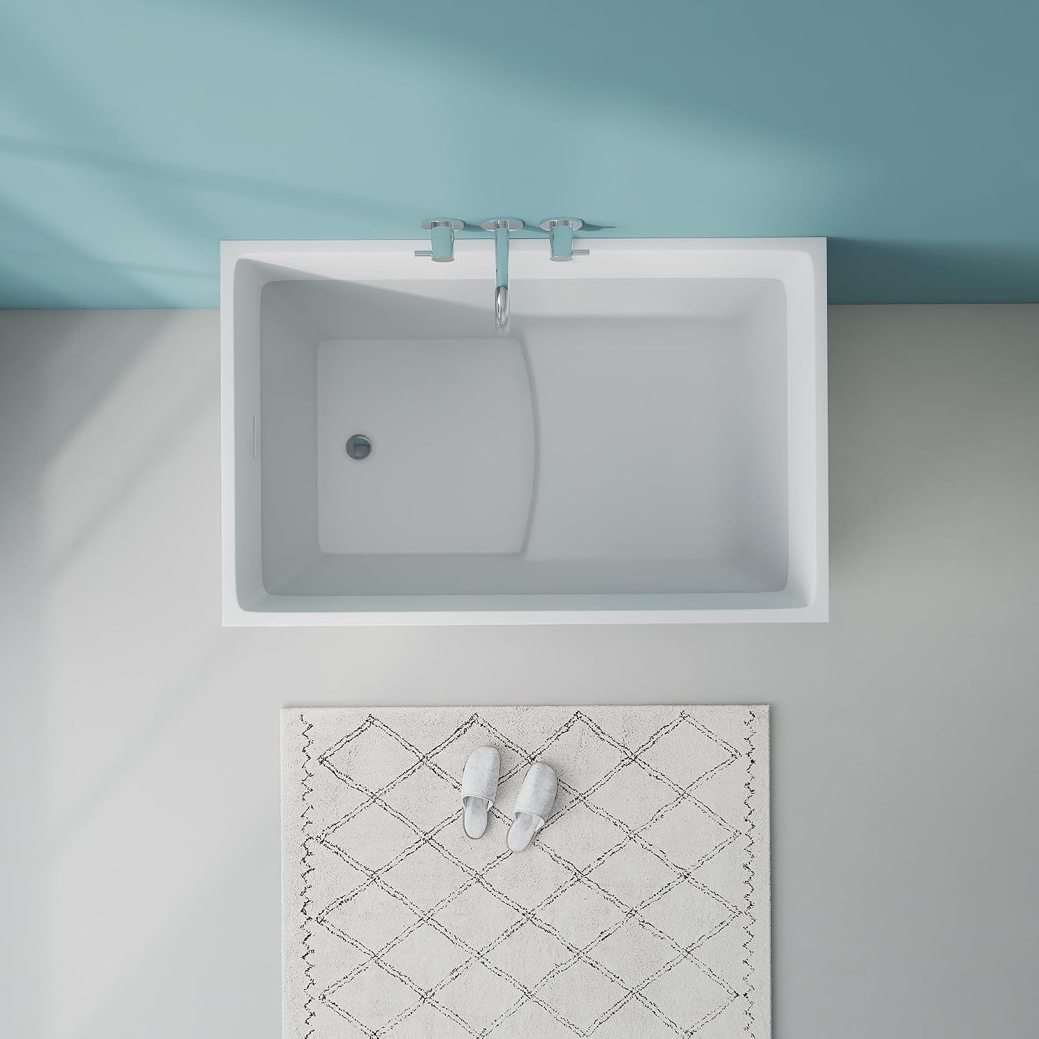 43.3' Free standing Bathtubs With Seat, Gloss White Acrylic Tub | Modern Freestanding Bathtub, Unique Soaking Tub with Overflow and Drain