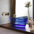 Freestanding Bathtub – Solid Surface Bathtub Soaking Tub With Wave-Texture Resin, Extra-Deep Free Standing Tub Design For Modern Spa-Style Stand Alone Bathrooms (64',Blue)