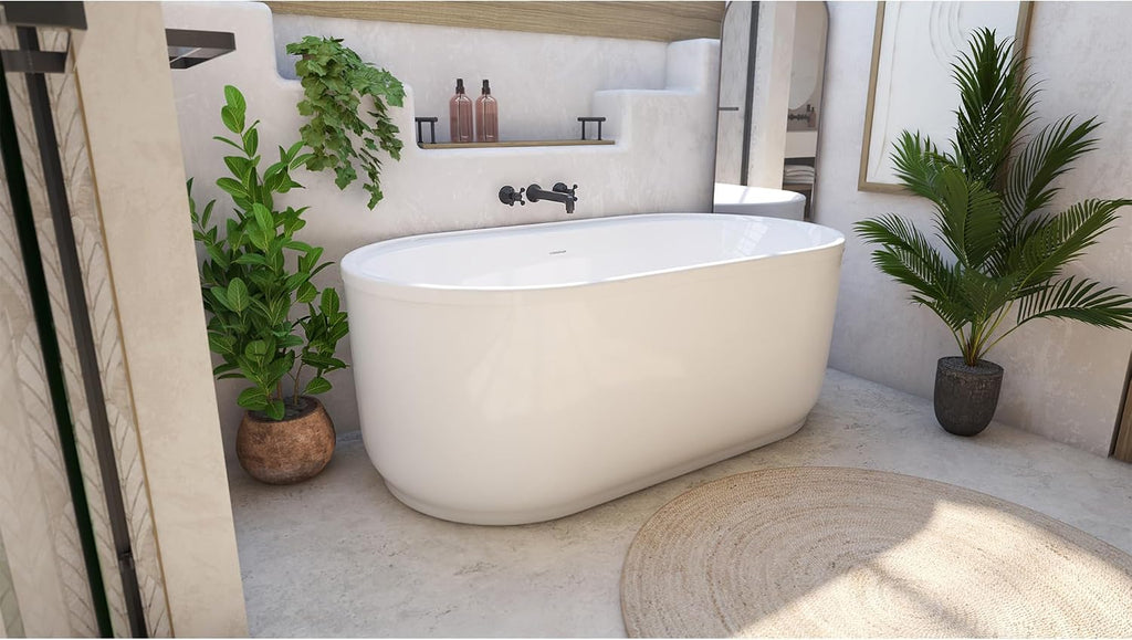 DreamLine Encore 60 1/4 inch L x 32 1/4 inch W x 23 1/8 inch H Freestanding Acrylic Bathtub with White Drain