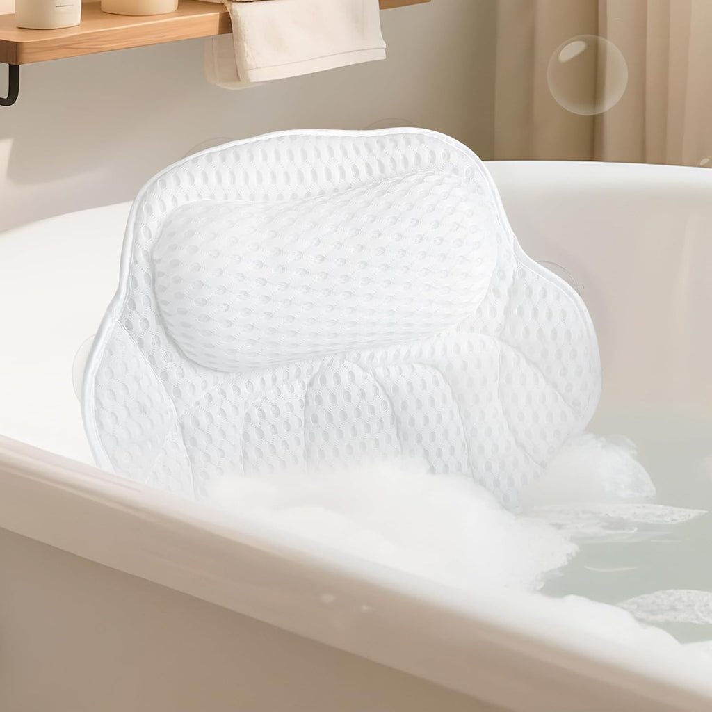 FerdY Nauru 55' Acrylic Freestanding Bathtub, Gracefully Shaped Freestanding Soaking Bathtub, Glossy White cUPC Certified, Toe-Tap Chrome Drain& FerdY Bath Pillow for Bathtub,Thick Tub Pillows