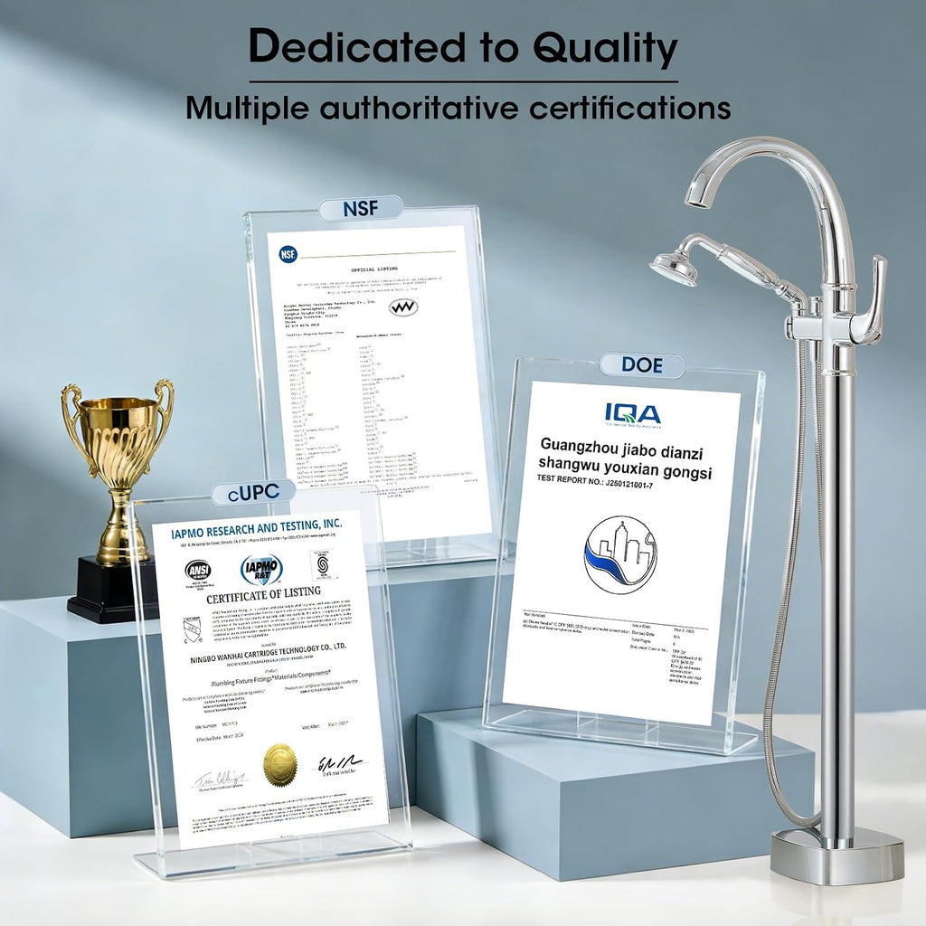 Free Standing Tub Faucet, Jabbol Luxury Freestanding Bathtub Faucet with Sprayer, Brass Bathroom Floor Mount Tub Filler, Polished Chrome (JB-8811CP)