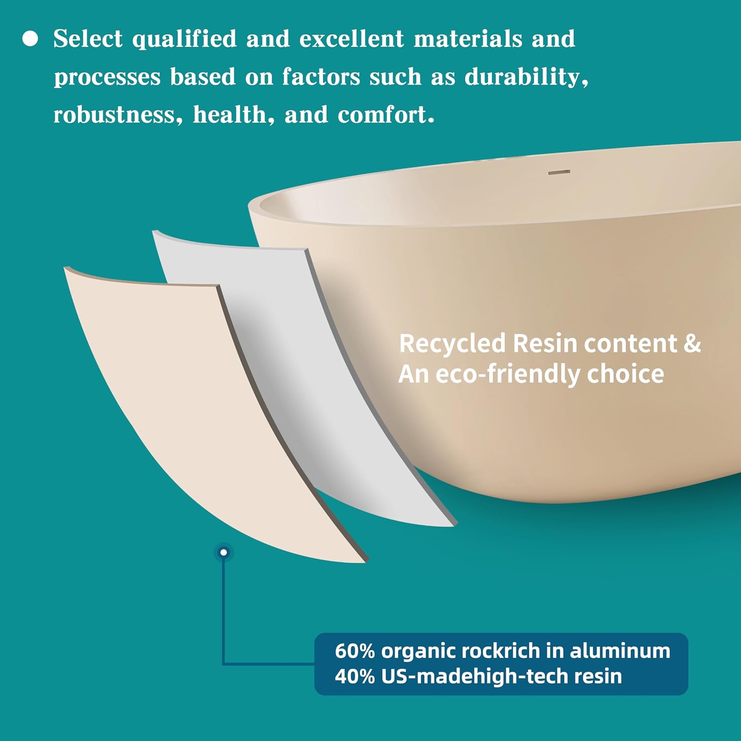 Stone Resin Freestanding Bathtub 65', Elegant Oval Shape Soaking Tub, Solid Surface Stand Alone Bathtub with Drain & Integrated Slotted Overflow AMFS303-1650 milky coffee