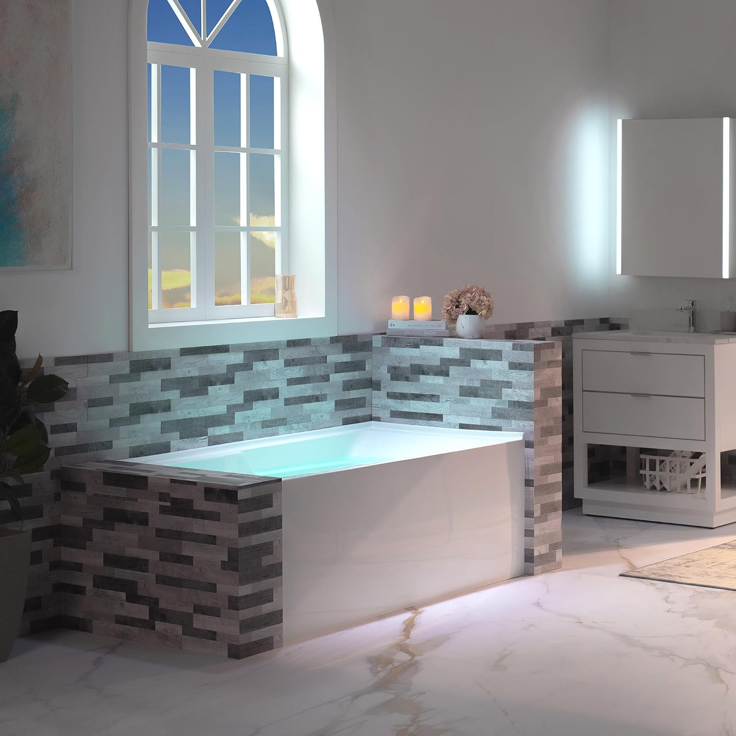WOODBRIDGE 54' Acrylic Rectangular Alcove Soaking Bathtub in White with Left Drain, Chrome pop-UP Drain Included BA5430L