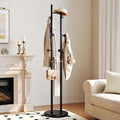 CozyDH Coat Rack Wooden Freestanding - Wood Coat Rack Freestanding Heavy Duty, Wooden Coat Stand with 6 Hooks Creative Look for Entryway, Hallway, Bedroom (Black)