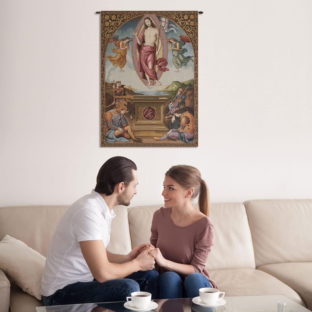 Charlotte Home Furnishings Inc. Resurrection Italian Tapestry Wall Hanging 36 X 25 Inch Viscose Cotton And Polyester Blend Wall Art Perfect For Home Decor And Wall Decor By Pietro Perugino