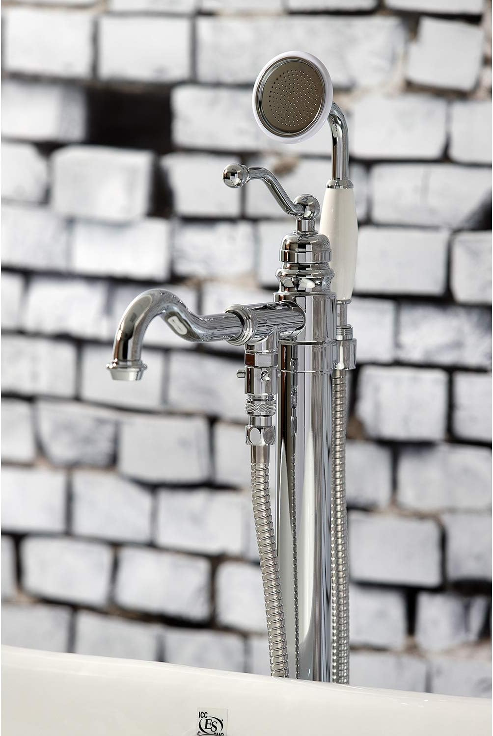 Kingston Brass KS7131ABL English Country Freestanding Tub Faucet with Hand Shower, Polished Chrome