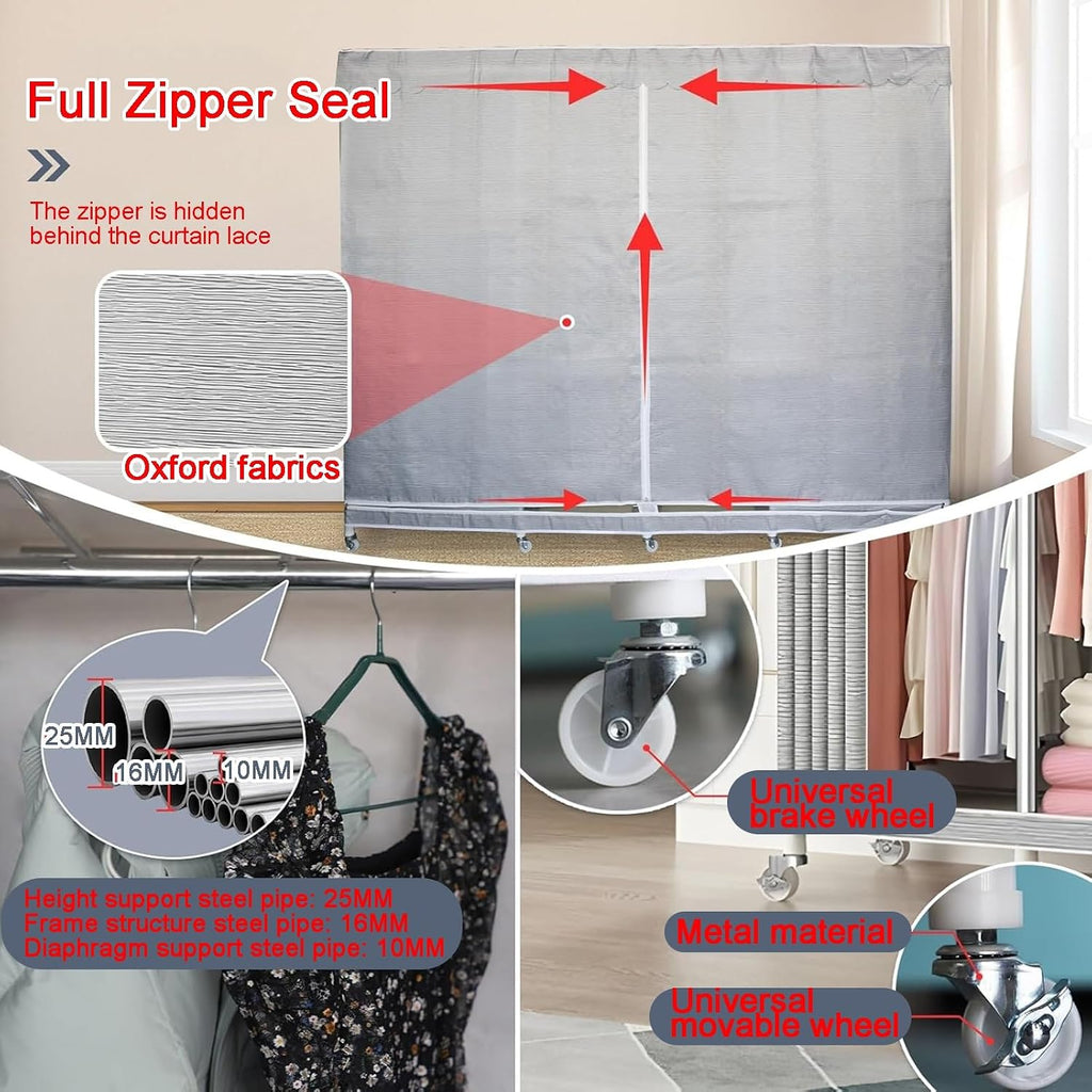 Heavy-duty Foldable Wardrobe Closet, Portable Clothing Organizer Storage Rack, Clothe Rack with Wheel W/cover