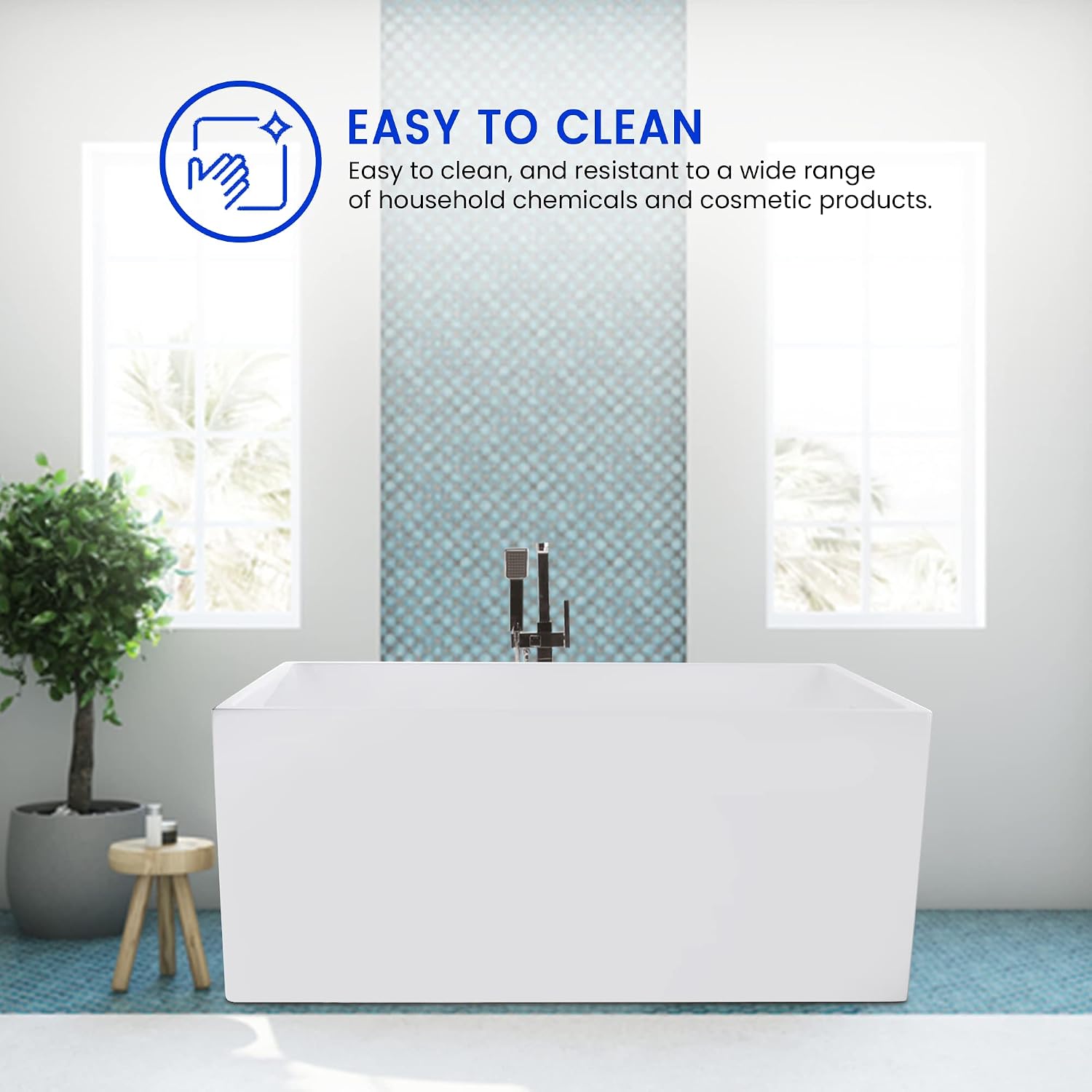 Vanity Art 47 x 29 Inch White Acrylic Freestanding Bathtub | Contemporary Design Soaking Tub with Polished Chrome Pop-up Drain and Slotted Overflow Included, UPC Certified VA6816B-XS