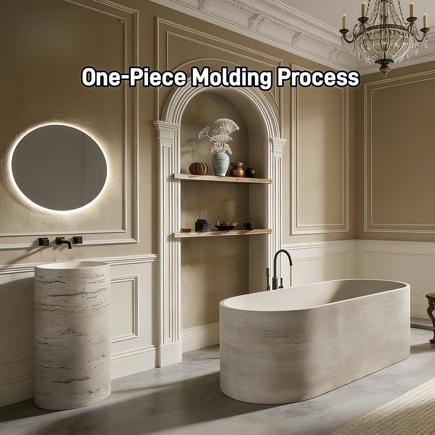 65' Edeyeu Freestanding Bathtub - Solid Surface Soaking Tub, Luxury Deep Soaker Tub, Modern Free Standing Bathtub for Ultimate Relaxation in Spas, Villas & Homes, Beige