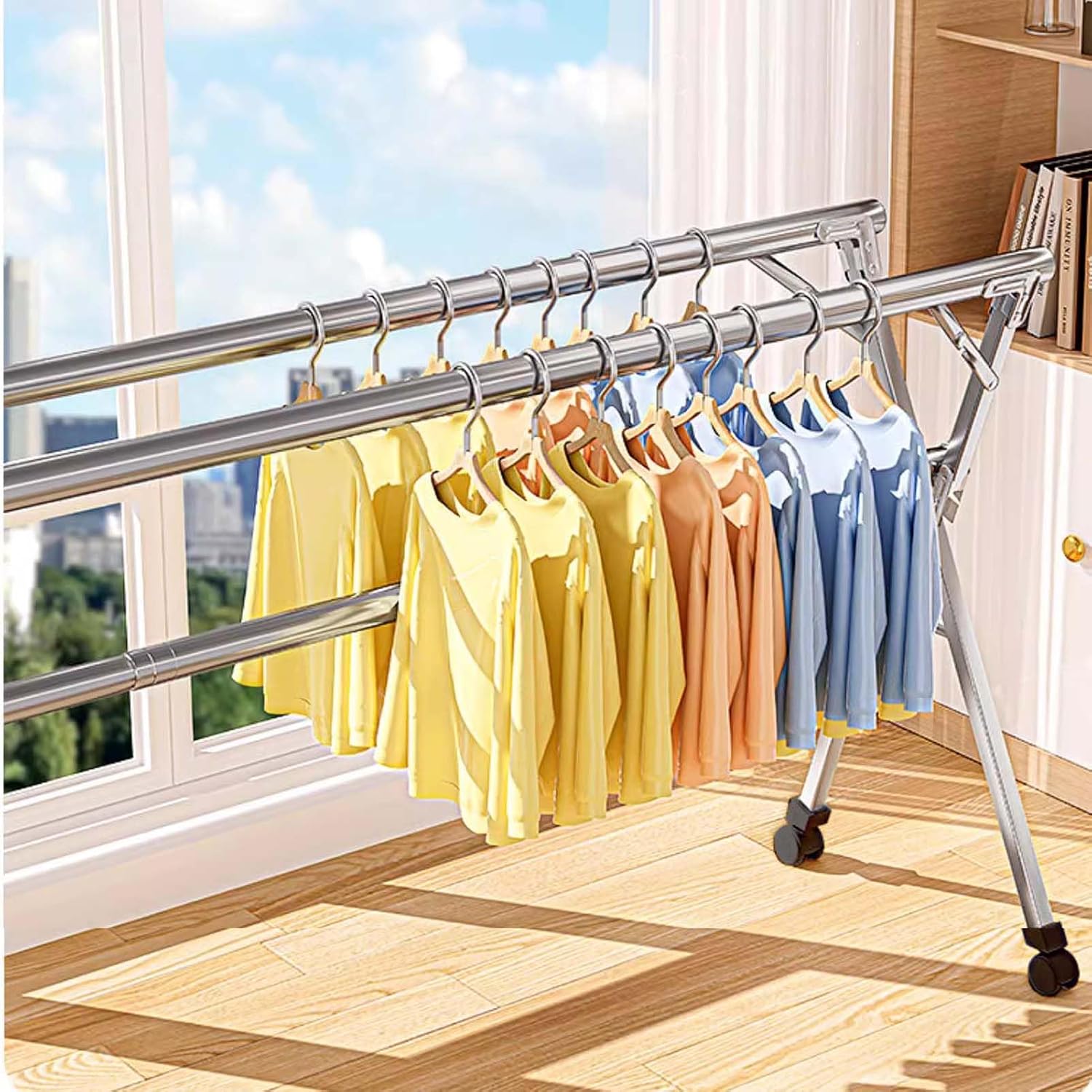 Clothes Drying Rack Foldable Large, Stainless Steel Laundry Drying Rack, Foldable Portable Clothes Rack Garment Rack, Collapsible Heavy Duty Garment Rack, for Indoor Outdoor