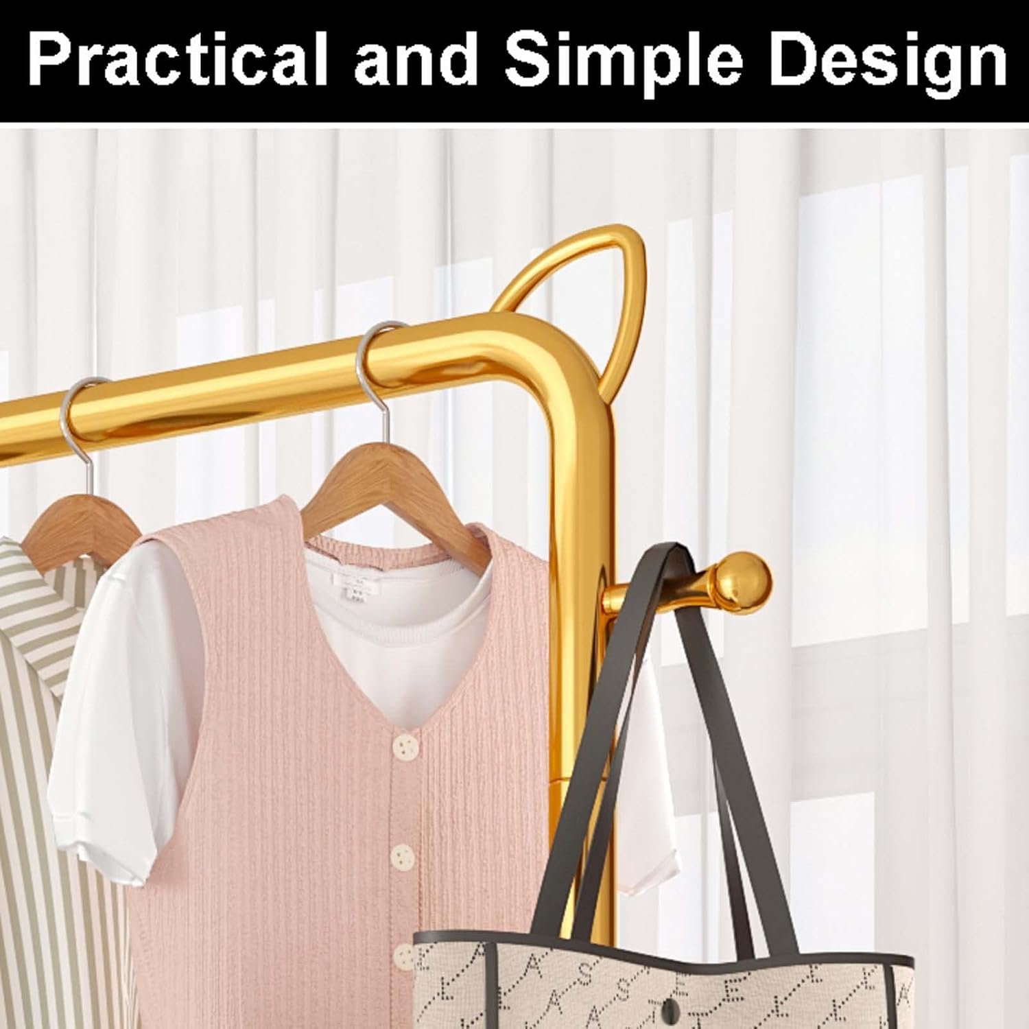 Freestanding Garment Rack Hanger,24x16x61 Inch Heavy Duty Metal Clothes Rack, Clothes Rail On Wheels, Coat Stand with 1 Clothes Rail and Shelf, Multifunctional Clothing Rack(Gold,39x16x61 Inch)