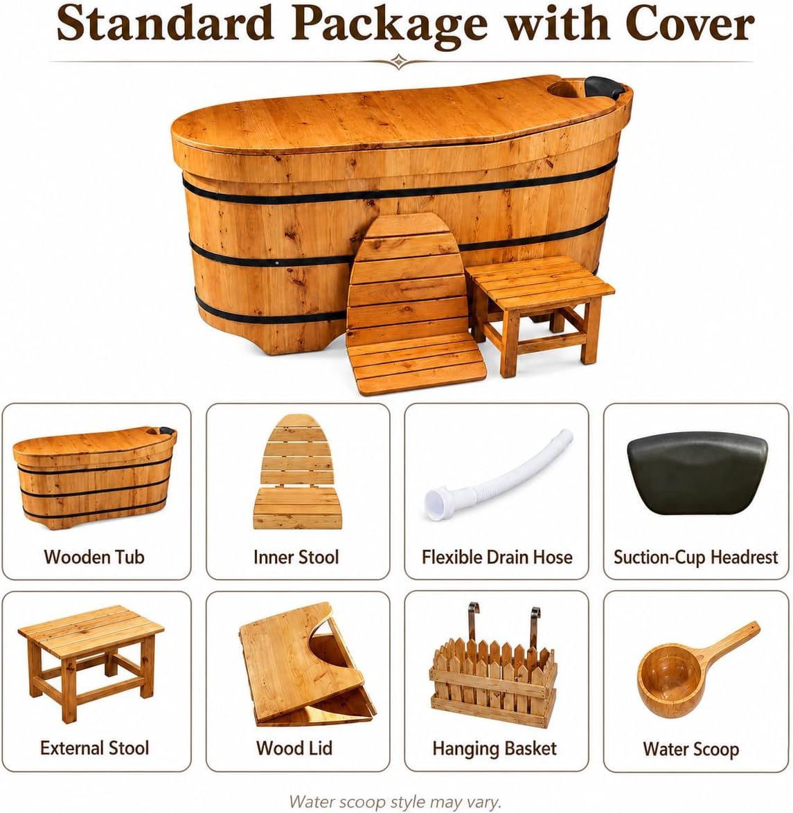 Multiple Sizes Soaking Tub Cedar Wood To Make An Adult Wooden Bathtub With Multiple Accessories To Combine Bathing Japanese Wooden Bathtubs (Natural Wood Color - Standard Package, 51.18 IN)