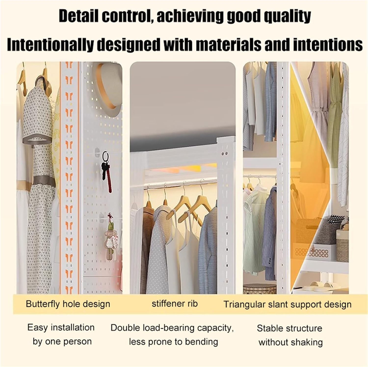 Foldable Portable Closets, Clothes Rack With Cover, Heavy Duty Portable Closet, Portable Closet Rack,Freestanding Coat Storage Armoire, For Bedrooms