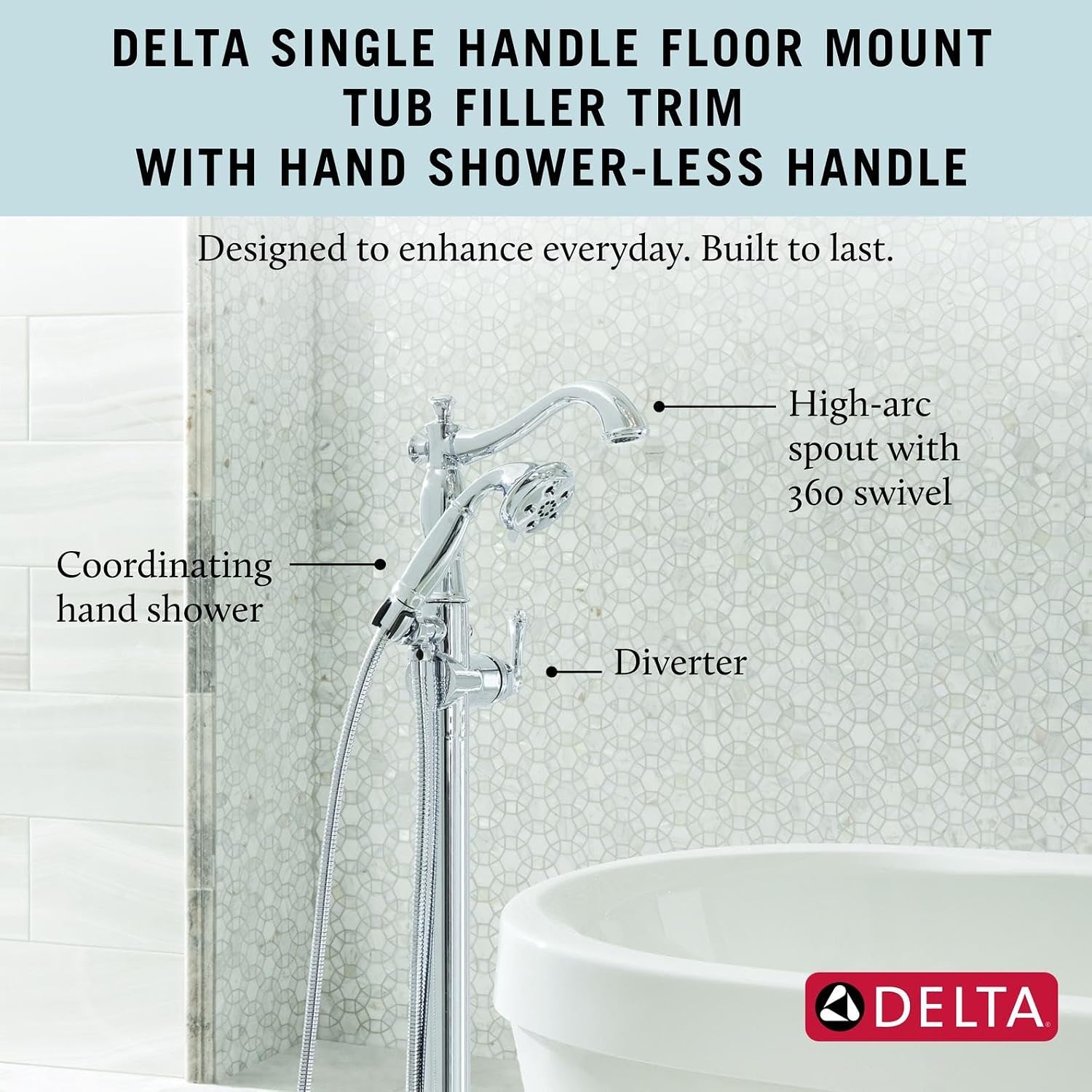 Delta Freestanding Tub Faucet with Hand Held Shower, Chrome Floor Mount Tub Filler, Chrome T4797-FL-LHP (Valve and Handle Not Included)