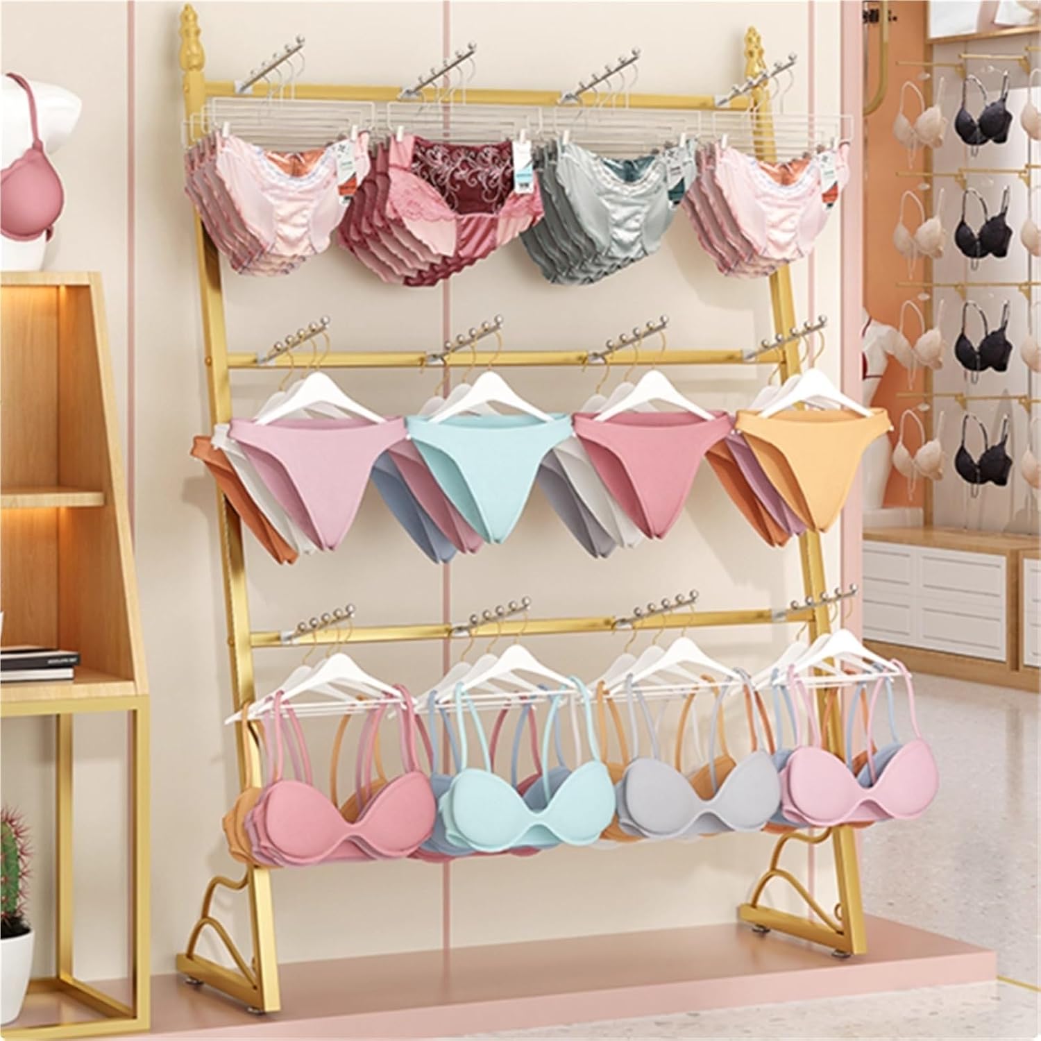 Lingerie Garment Rack, Metal, Underwear Sock Display Stand with Hooks, Retail Display Clothes Rod, for Bras, Shorts, Socks, Hats, 60/80/100/120cm(Black,80 * 35 * 130cm)