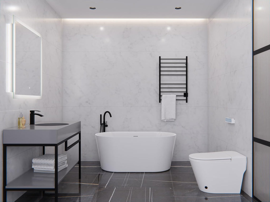 ANZZI Freestanding Acrylic Glossy White Deep Soaker Tub - 59' x 29' x 22' - 79 Gallons - Pre-plumbed, Overflow & Drain Included