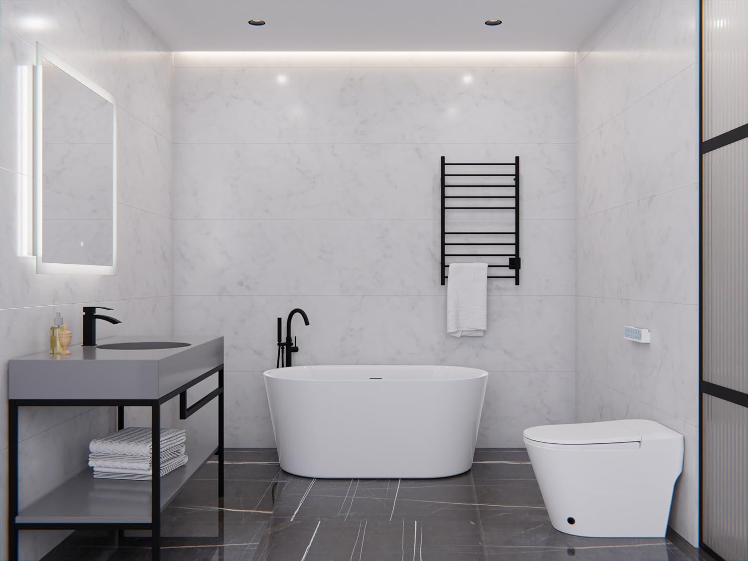 ANZZI Freestanding Acrylic Glossy White Deep Soaker Tub - 59' x 29' x 22' - 79 Gallons - Pre-plumbed, Overflow & Drain Included