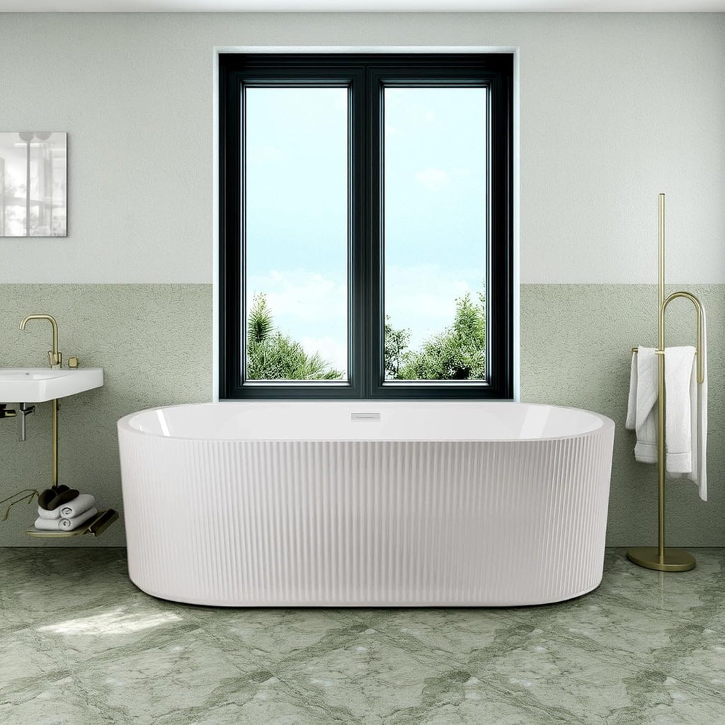 67' Freestanding Bathtub, cUPC Certified Acrylic Soaking Tub with Chrome Overflow & Toe-Tap Drain, Oval Stand Alone Soaker Tub for Modern Bathroom, Glossy White