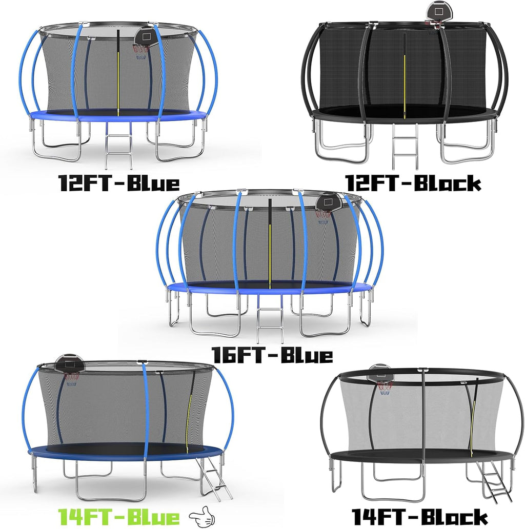 Tranpoline 10FT 12FT 14FT 16FT Tranpoline for Kids with Safety Enclosure Net Recreational Tranpoline for Adults ASTM Approval Backyard Outdoor Tranpoline with Basketball Hoop