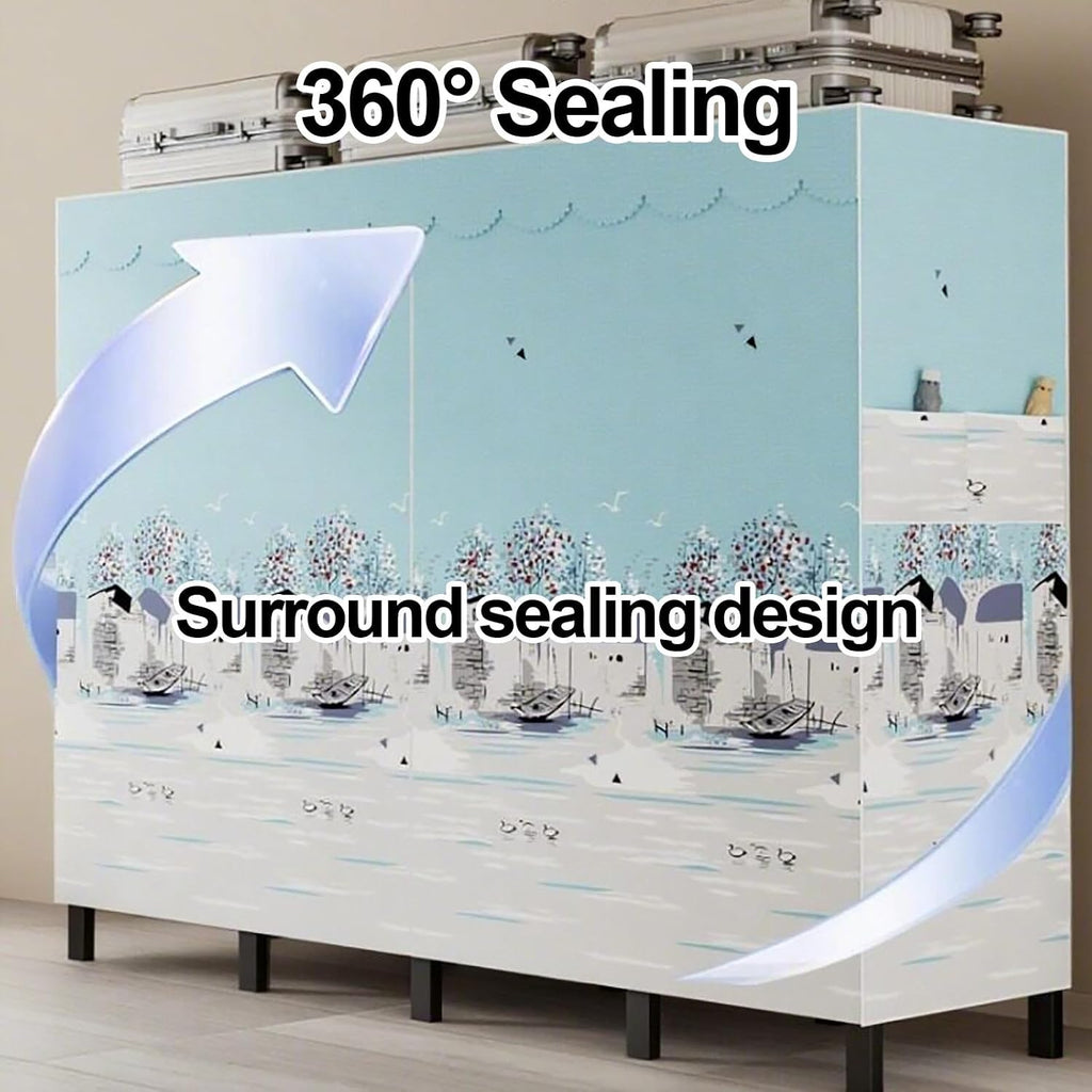 Foldable Wardrobe Closet For Hanging Clothing, Heavy Duty Clothes Rack With Cover, Metal Garment Rack, Covered Coat Armoire Storage For Bedroom(D,110X50X170cm)