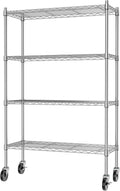 Auslar 4-Shelf Storage Shelves with Casters Heavy Duty 4 Tiers Rolling Cart Utility Racks Adjustable Wire Metal Shelving, Chrome