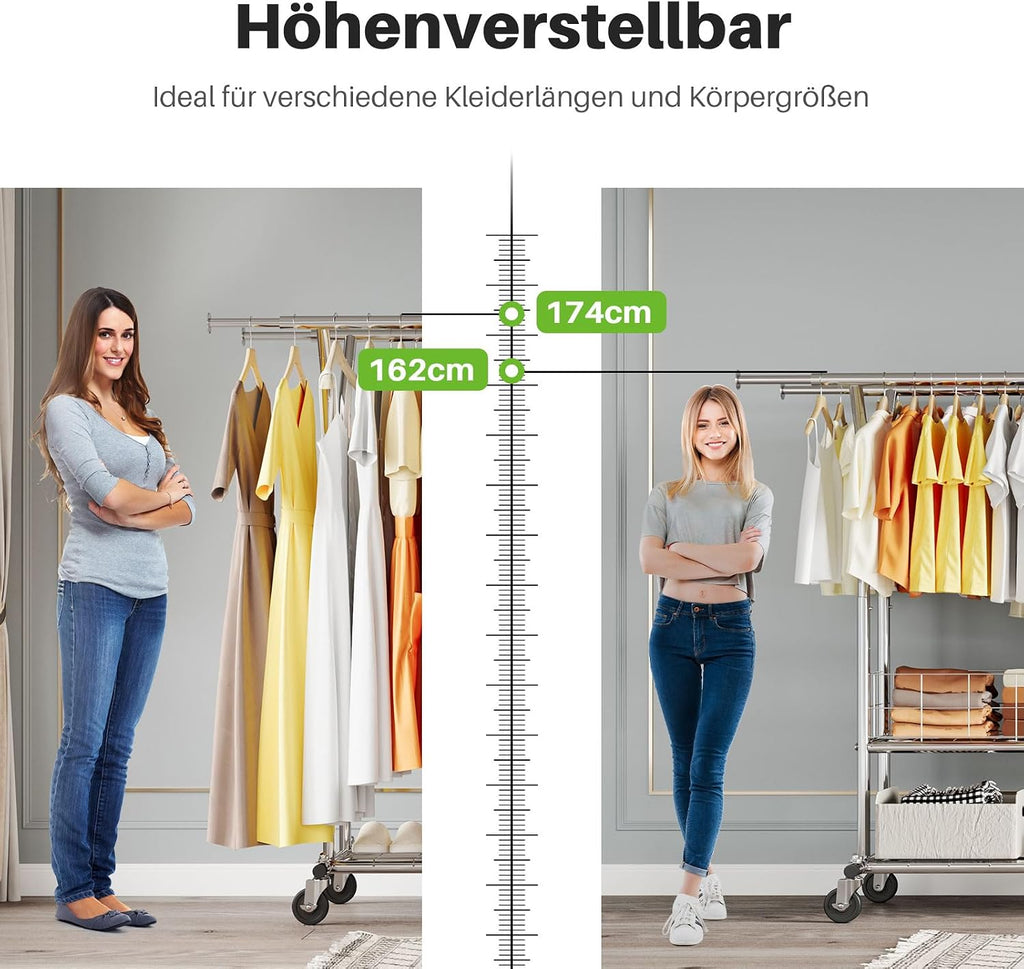 coat stand 113kg Load Capacity Commercial Grade Clothing Garment Rack Heavy Duty Sing Rail Adjustable Collapsible Rolling Clothes Rack on Wheels Chrome Finish